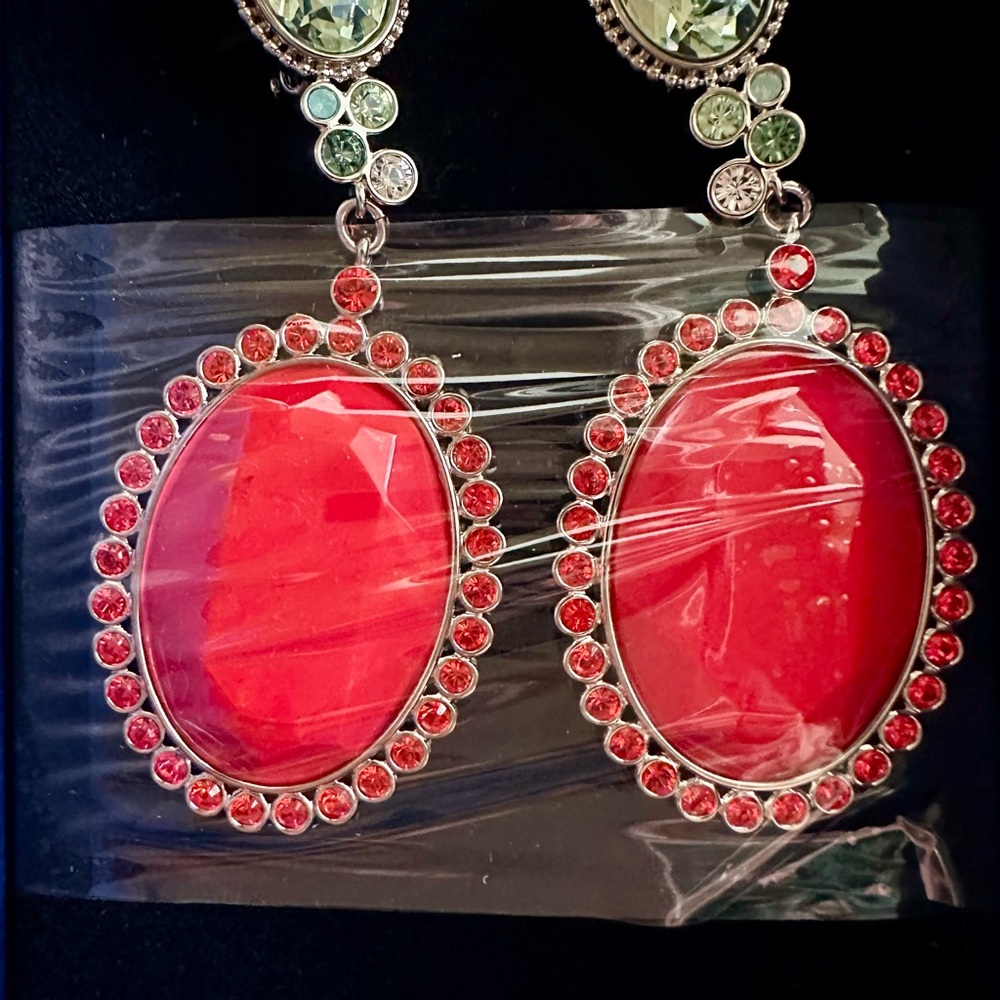 Swarovski Red and Light Green Drop Earrings - Picture 2 of 2